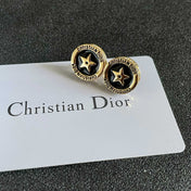 CD 26S STAR MEDALLION LOGO STUD EARRINGS IN BLACK ENAMEL & GOLD TONE METAL 631813