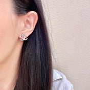 CHANEL 26S DOUBLE C LOGO PEARL STUD EARRINGS WITH FLORAL DETAIL IN SILVER METAL 631916