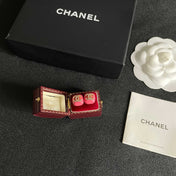 CHANEL 26S CHANEL CC LOGO PAVE CRYSTAL STUD EARRINGS IN RED ENAMEL WITH GOLD METAL 633310