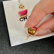 CHANEL 26S CHANEL CC LOGO PAVE CRYSTAL STUD EARRINGS IN RED ENAMEL WITH GOLD METAL 633310