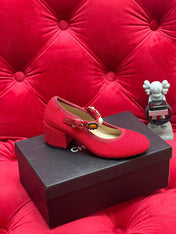 HIGH MARY JANE SHOES CHERRY RED WOOL TWEED