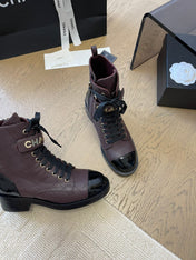 ALPHABET MARTIN BOOTS IN BRUNETTE BROWN MIX BLACK LAMBSKIN