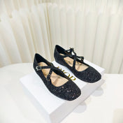DIOR 26S MARY JANE FLATS IN BLACK SEQUIN EMBROIDERED FABRIC