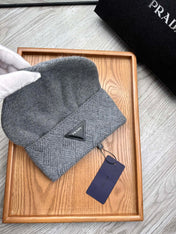 BEANIE HAT IN SHADOW GRAY WOOL AND RABBIT FUR 342034