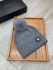 BEANIE HAT IN SHARK GRAY WOOL AND RABBIT FUR 346719