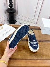 DIOR 26S LOW TOP SNEAKERS IN NAVY BLUE CANVAS WITH WHITE LACE TRIM & LOGO PRINT