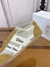 DIOR 26S SNEAKERS IN OLIVE BROWN SUEDE AND SILVER METALLIC CALFSKIN