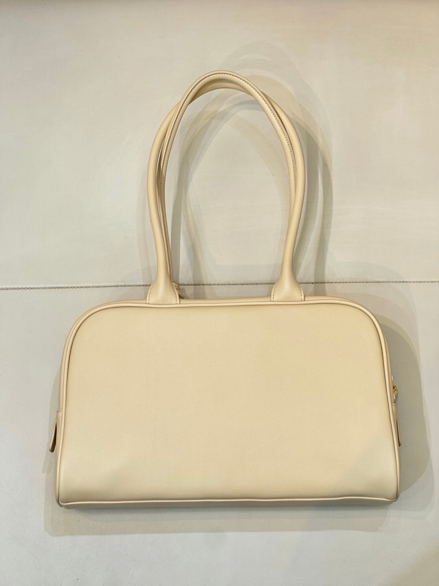 CHANEL 26S CLASSIC BOWLING BAG 30 IN CREAM BEIGE CALFSKIN
