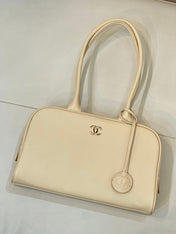 CHANEL 26S CLASSIC BOWLING BAG 30 IN CREAM BEIGE CALFSKIN