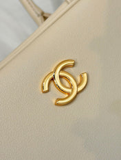 CHANEL 26S CLASSIC BOWLING BAG 30 IN CREAM BEIGE CALFSKIN