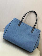 CHANEL 26S SHOPPING TOTE BAG 43 IN DENIM BLUE AND BLACK CALFSKIN