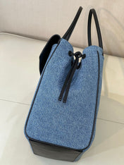 CHANEL 26S SHOPPING TOTE BAG 43 IN DENIM BLUE AND BLACK CALFSKIN