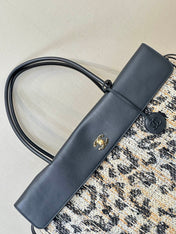 CHANEL 26S SHOPPING TOTE BAG 43 IN LEOPARD PRINT TWEED AND BLACK CALFSKIN