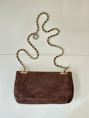 CHANEL 26S FLAP BAG 22 IN CHOCOLATE BROWN SUEDE WITH GOLD HARDWARE