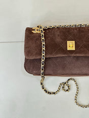 CHANEL 26S FLAP BAG 22 IN CHOCOLATE BROWN SUEDE WITH GOLD HARDWARE