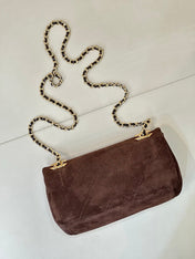CHANEL 26S FLAP BAG 22 IN CHOCOLATE BROWN SUEDE WITH GOLD HARDWARE