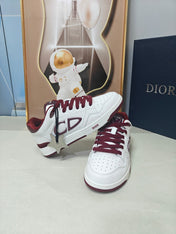 DIOR 26S LOW-TOP SNEAKER IN WHITE AND DARK RED CALFSKIN