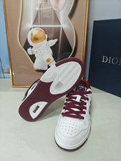 DIOR 26S LOW-TOP SNEAKER IN WHITE AND DARK RED CALFSKIN