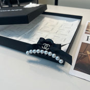 CHANEL 26S HAIR CLIP IN BLACK BOW PEARL 505323