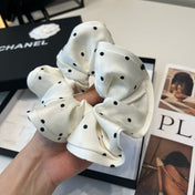 CHANEL 26S HAIR TIE IN BLACK WITH BEIGE POLKA DOT PATTERN 505326