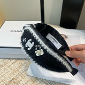 CHANEL 26S HEADBAND IN BLACK AND WHITE SHEARLING 505318