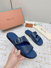 SANDALS IN CLASSIC BLUE SNAKE EMBOSSED CALFSKIN