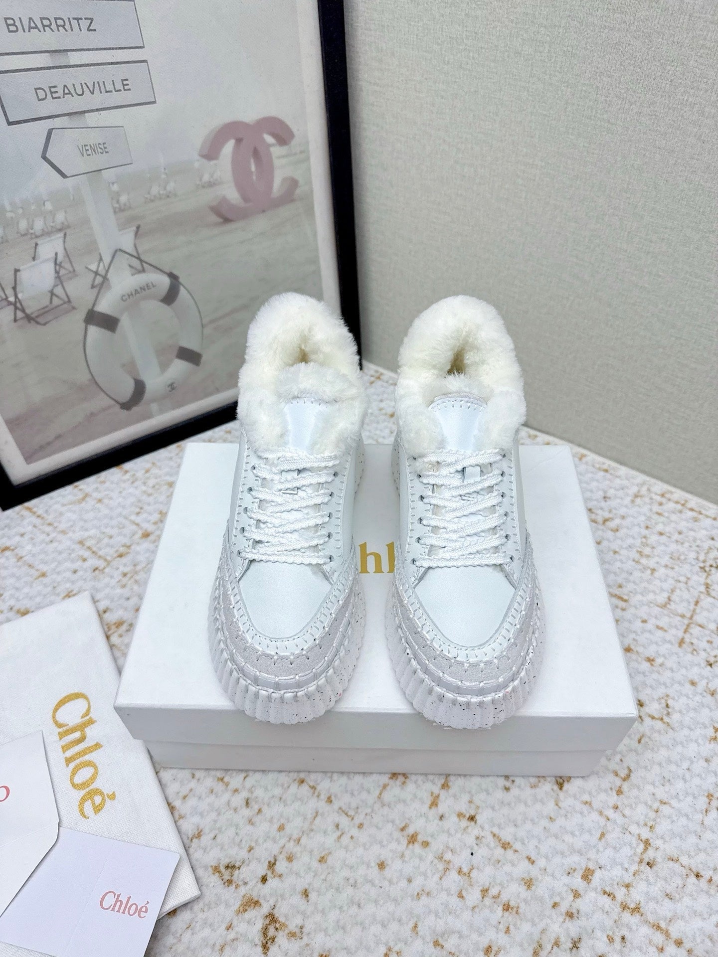 CHLOÉ 26S WEDGE SOLE SNEAKERS IN WHITE CALFSKIN