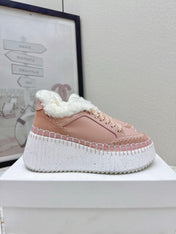 CHLOÉ 26S WEDGE SOLE SNEAKERS IN LIGHT PINK CALFSKIN