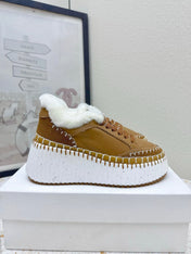 CHLOÉ 26S WEDGE SOLE SNEAKERS IN BROWN CALFSKIN