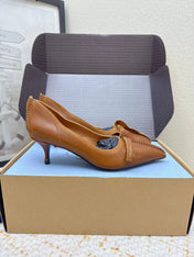 PRADA 26S ANTIQUED LEATHER PUMPS 55MM IN TAN BROWN CALFSKIN