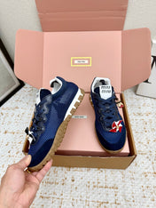 MIUMIU 26S CHARM SNEAKERS IN NAVY BLUE MESH AND SUEDE