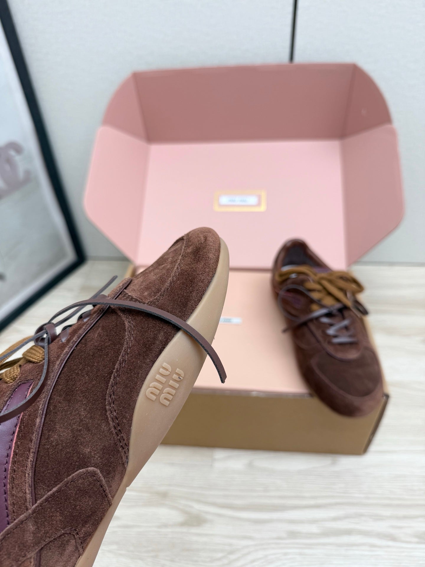 MIUMIU 26S SNEAKERS IN DARK BROWN SUEDE STYLE 11