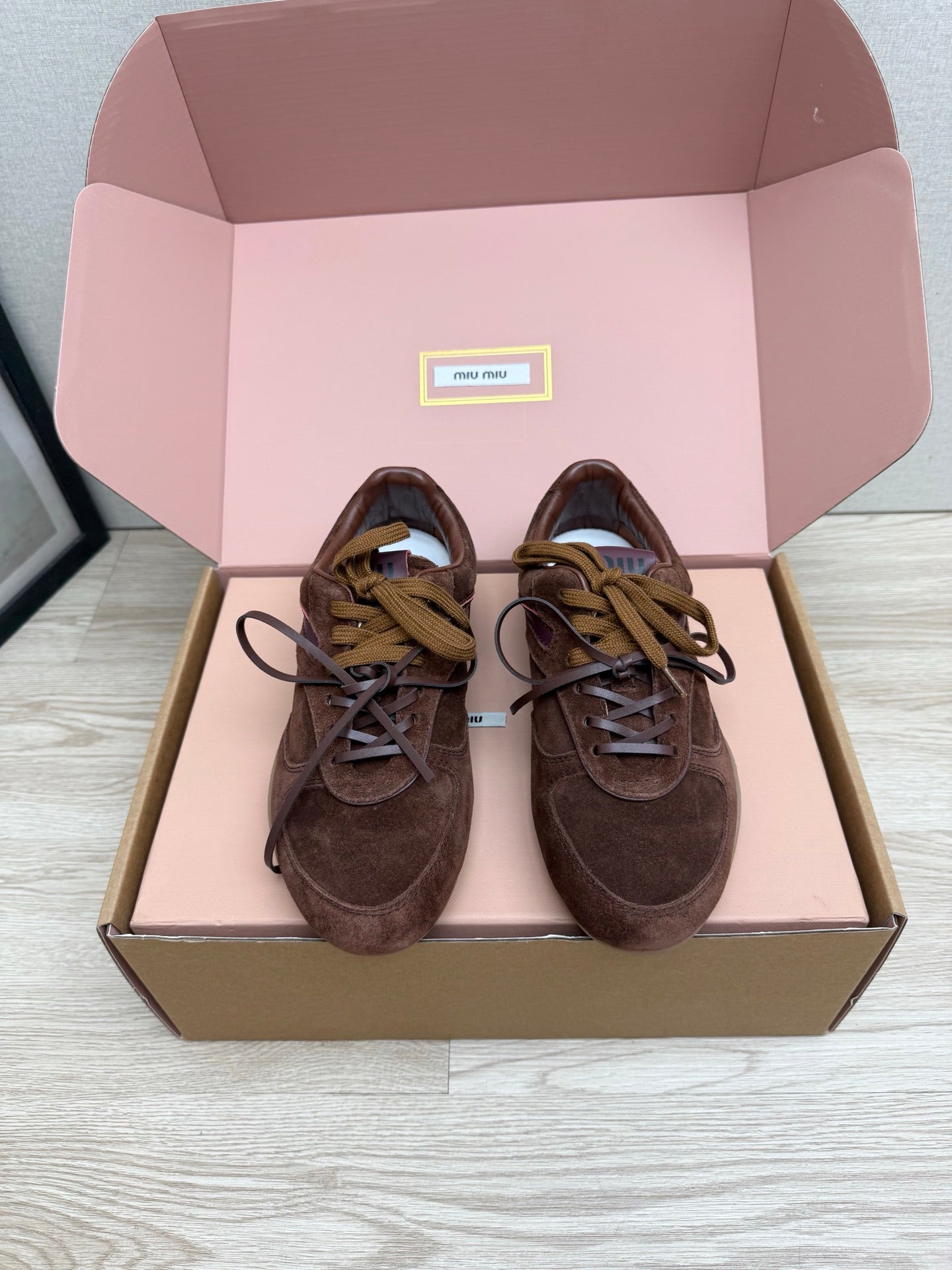 MIUMIU 26S SNEAKERS IN DARK BROWN SUEDE STYLE 11
