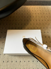 DIOR 26S HIGH HEELS 80 MM IN BLACK PATENT CALFSKIN WITH RIBBON BOW