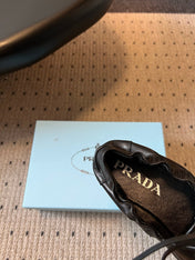 PRADA 26S LACE UP SQUARE TOE LOAFERS IN BLACK CALFSKIN