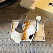 THE ROW 26S SQUARE TOE SLIDE SANDALS 50MM IN WHITE CALFSKIN