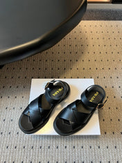 PRADA 26S CROSS STRAP PLATFORM SANDALS 35MM IN BLACK CALFSKIN