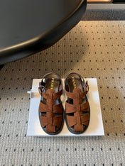 PRADA 26S ANKLE STRAP FISHERMAN SANDALS IN BROWN SUEDE