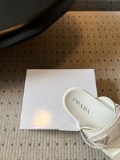PRADA 26S DOUBLE STRAP SLIDES 35MM IN IVORY WHITE SUEDE