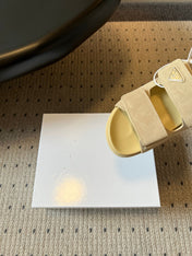 PRADA 26S DOUBLE STRAP SLIDES 35MM IN BEIGE SUEDE