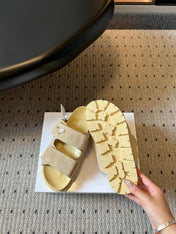 PRADA 26S DOUBLE STRAP SLIDES 35MM IN BEIGE SUEDE