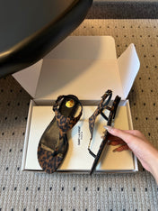 YSL 26S WIDE-STRAP THONG SANDALS IN LEOPARD PRINT FABRIC