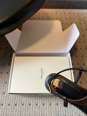YSL 26S WIDE-STRAP THONG SANDALS IN CHOCOLATE BROWN CALFSKIN
