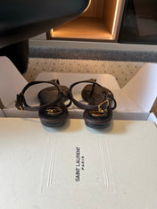 YSL 26S WIDE-STRAP THONG SANDALS IN CHOCOLATE BROWN CALFSKIN