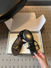 YSL 26S WIDE-STRAP THONG SANDALS IN CHOCOLATE BROWN CALFSKIN