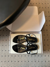 YSL 26S THONG SANDALS IN BLACK SHINY CALFSKIN WITH GOLD HARDWARE