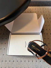 YSL 26S THONG SANDALS IN BROWN CALFSKIN WITH GOLD HARDWARE
