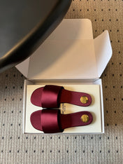 YSL 26S FLAT SLIDES IN DARK RED SATIN