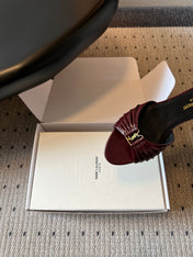 YSL 26S BABYLONE FLAT MULES IN DARK RED LAMBSKIN