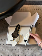 YSL 26S BABYLONE FLAT MULES IN WHITE LAMBSKIN